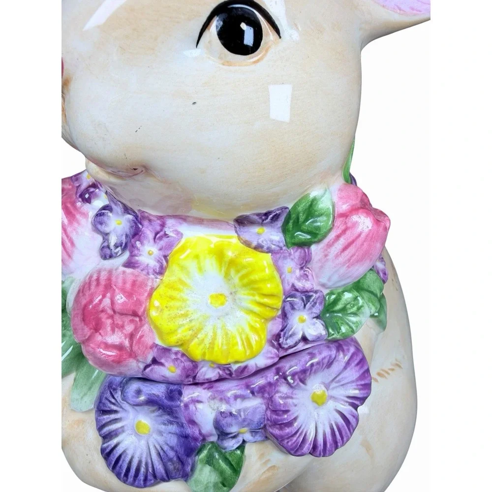 Harry & David Easter Bunny Cookie Jar Floral Rabbit Ceramic‎ Canister Spring